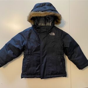 The North Face Dark DryVent Blue Parka with Removable Faux Fur on Hood